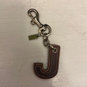 Coach initial J letter J bag charm key chain key fob leather
